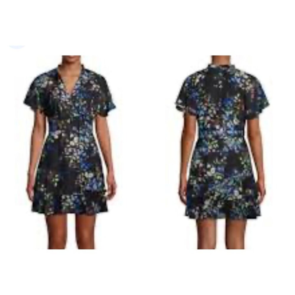 Anthropologie Parker Dress S Small Short Sleeve Black Floral Colorful Flowy